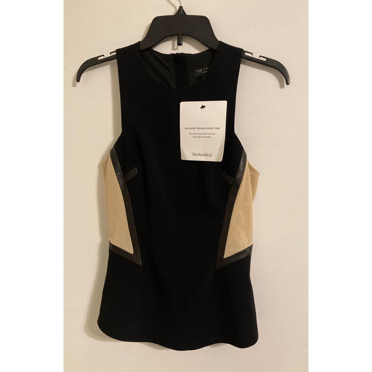 Rag Bone Women s Sleeveless Blouse Size 2 Black Beige Color Block 193