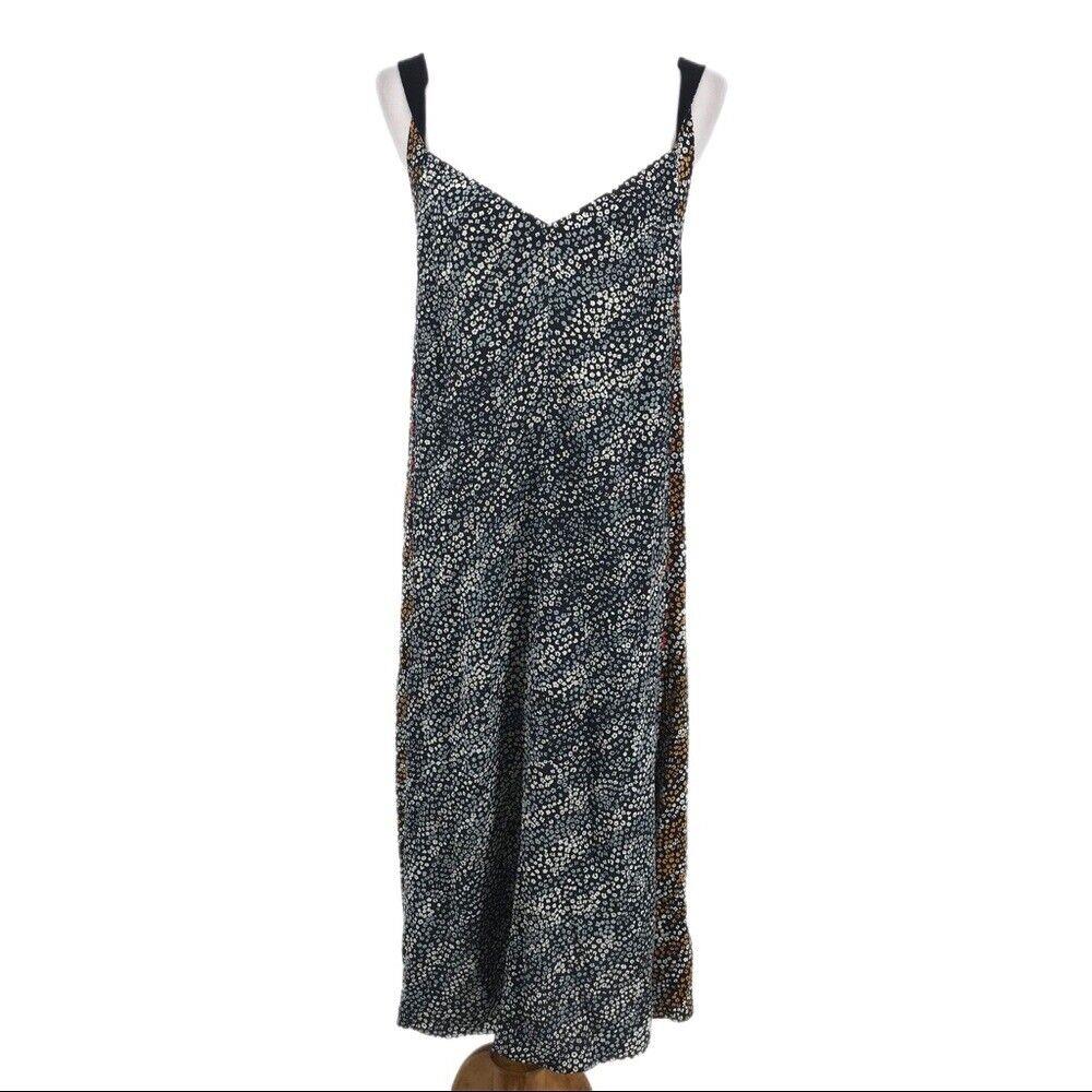 Women`s Rag Bone Black Multi Color Floral Colette Slip Dress sz L