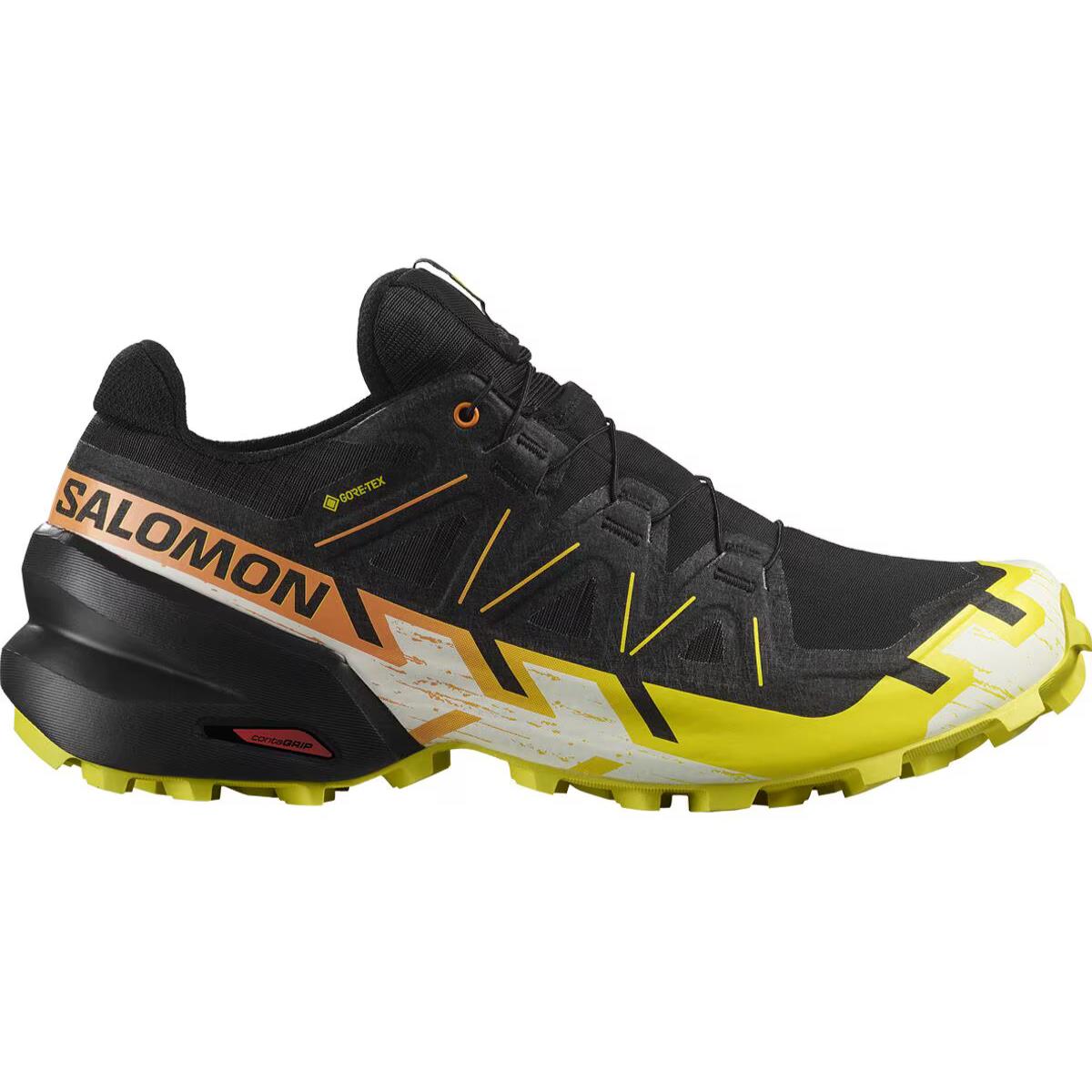 Salomon Men`s Speedcross 6 Gtx Trail Running Shoe Select Size - Black / Sulphur Spring / Bird Of Paradise