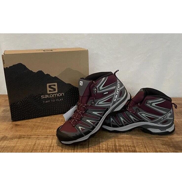 Salomon Womens X Ultra Pioneer Mid Cswp Hiking Boots Wine Size 10.5 Wide