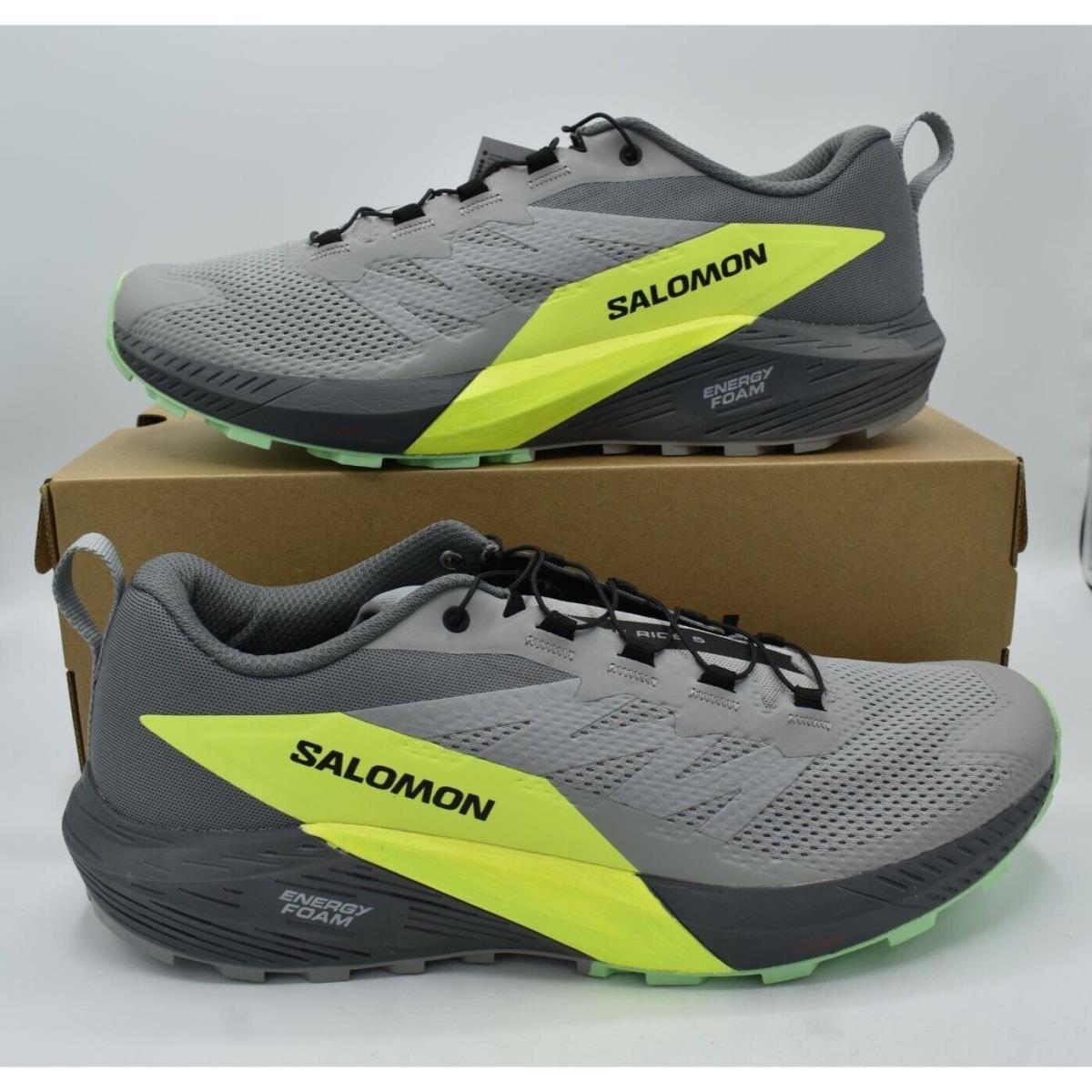 Salomon Mens Size 11.5 Sense Ride 5 Alloy Quiet Shade Yellow Trail Running Shoes