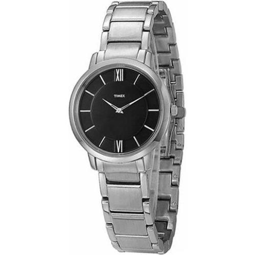 Timex Silver Tone Black Face Dial Stainless Steel Lady Elegent WATCH-T2M543