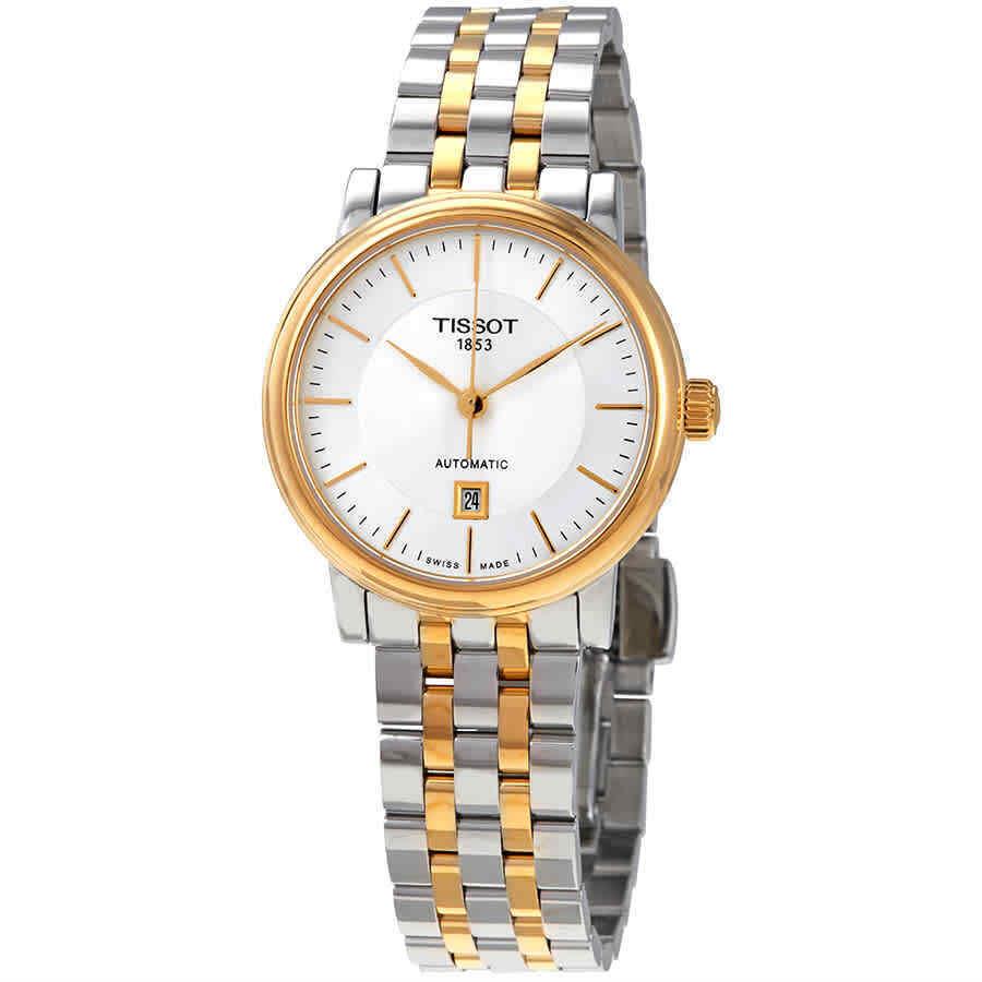 Tissot Carson Automatic Silver Dial Ladies Watch T122.207.22.031.00 - Dial: Silver, Band: Silver, Gold, Bezel: Gold