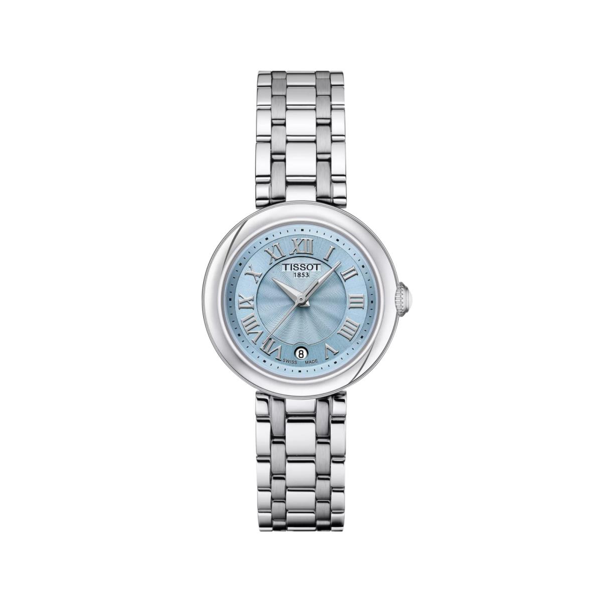 Tissot Bellissima Small Watch Women 26mm Blue Silver Dial Stainless Steel Date - Dial: Silver, Band: Silver, Bezel: Silver