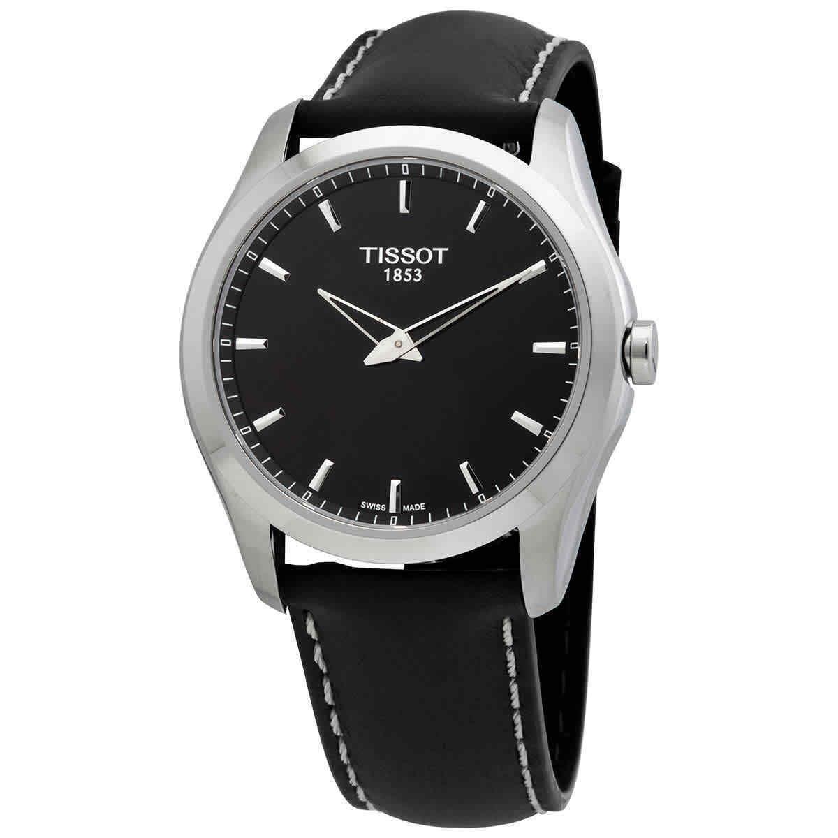 Tissot Couturier Quartz Black Dial Men`s Watch T0354461605102 - Dial: Black, Band: Black, Bezel: Silver