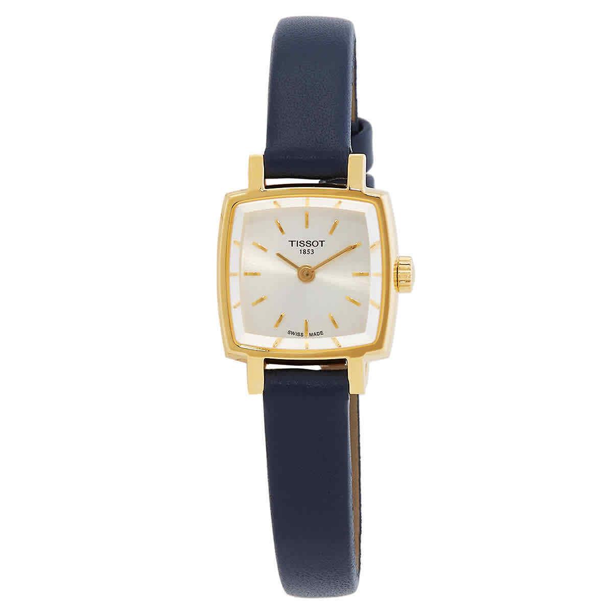 Tissot Lovely Square Summer Kit Quartz Silver Dial Ladies Watch T0581093603103 - Dial: Silver, Band: Blue, Bezel: Yellow Gold PVD