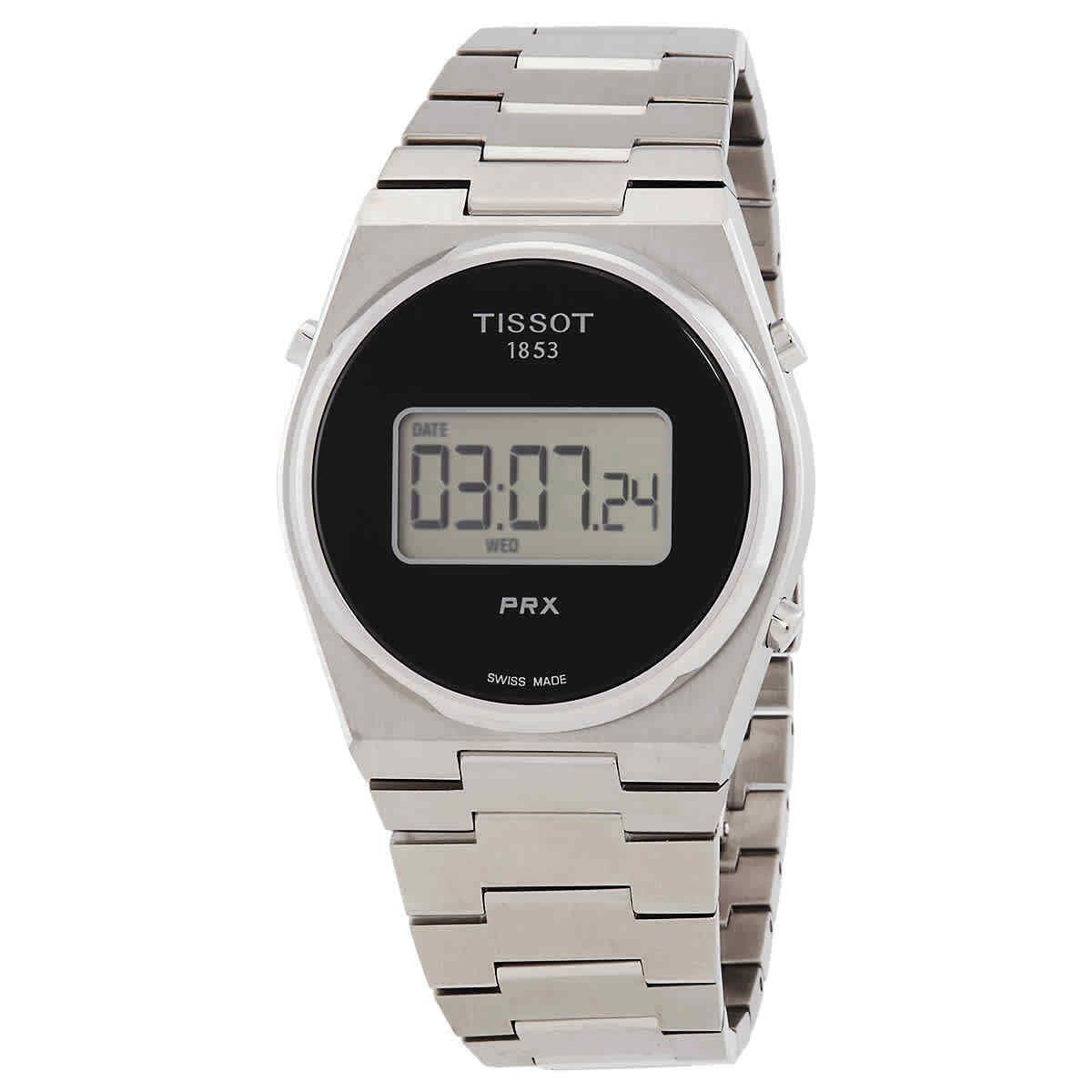 Tissot Prx Quartz Digital Black Dial Men`s Watch T1374631105000 - Dial: Black, Band: Silver, Bezel: Silver