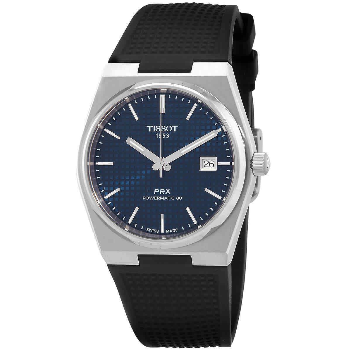 Tissot Prx Powermatic 80 Automatic Blue Dial Men`s Watch T1374071704100 - Dial: Blue, Band: Black, Bezel: Silver