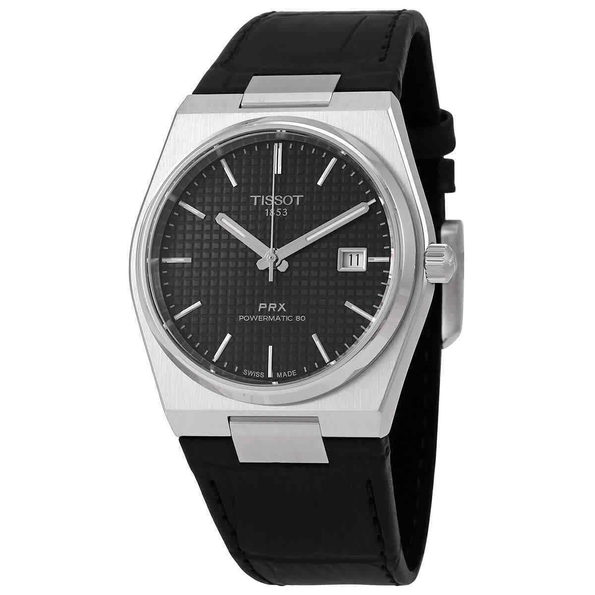 Tissot Prx Powermatic 80 Automatic Black Dial Men`s Watch T1374071605100 - Dial: Black, Band: Black, Bezel: Silver