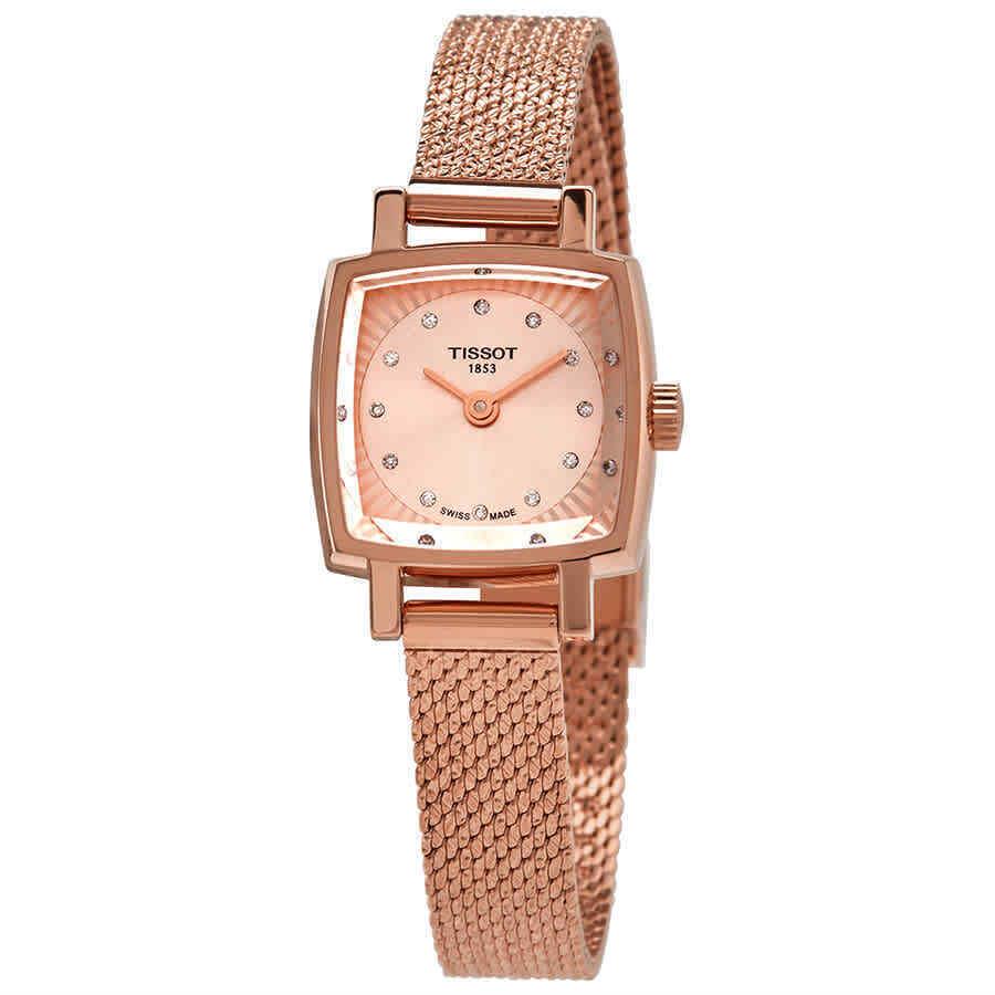 Tissot Lovely Square Diamond Rose Dial Ladies Watch T058.109.33.456.00 - Dial: Rose Gold, Band: Gray, Pink, Bezel: Pink