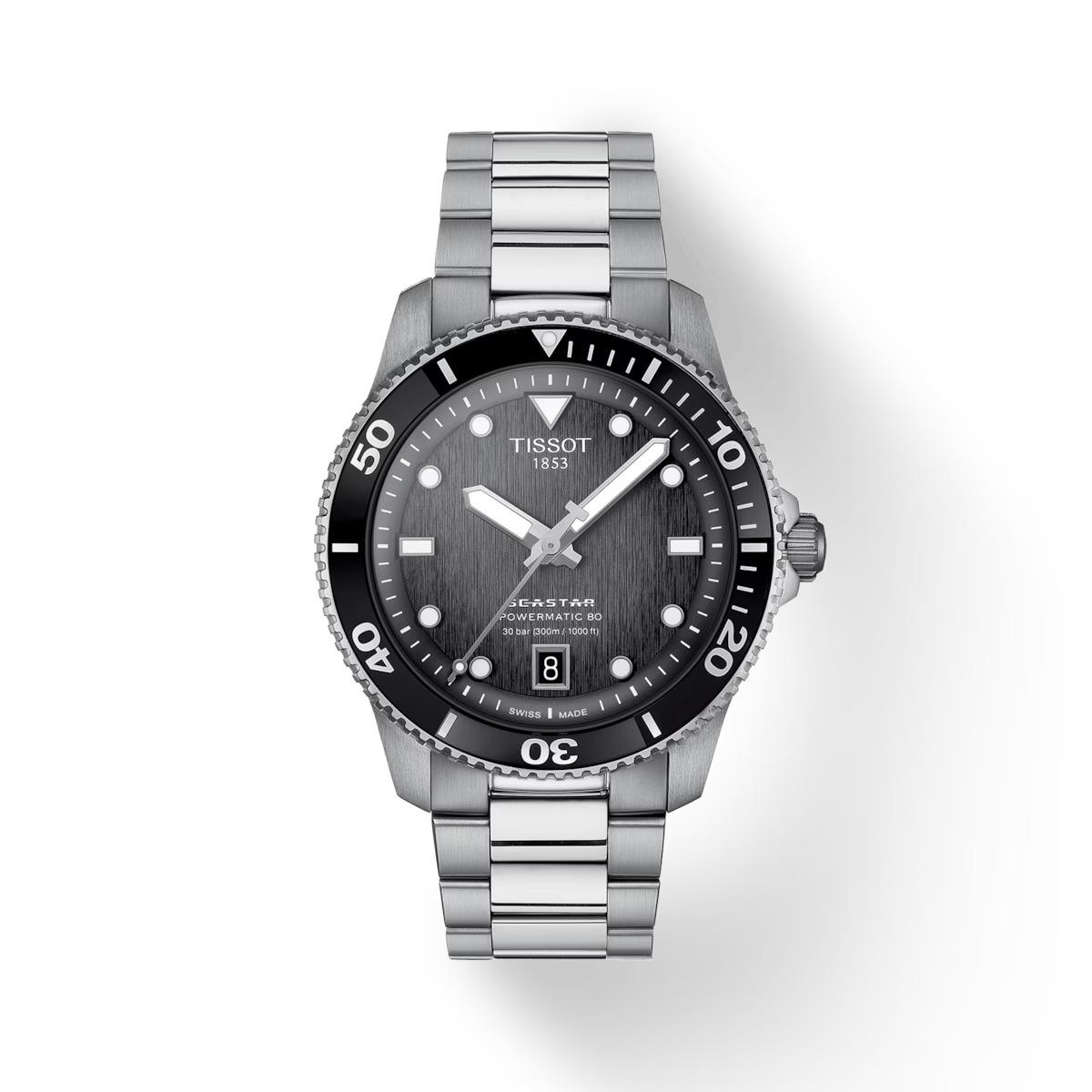 Tissot Seastar 1000 Powermatic 80 40mm Black Dial Watch T120.807.11.051.00 - Dial: Black, Band: Silver, Bezel: Black