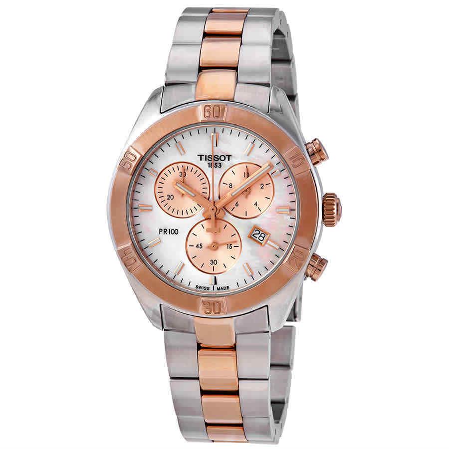 Tissot PR 100 Sport Chic Chronograph Quartz Ladies Watch T101.917.22.151.00 - Dial: Pink, Band: Gray, Bezel: Pink