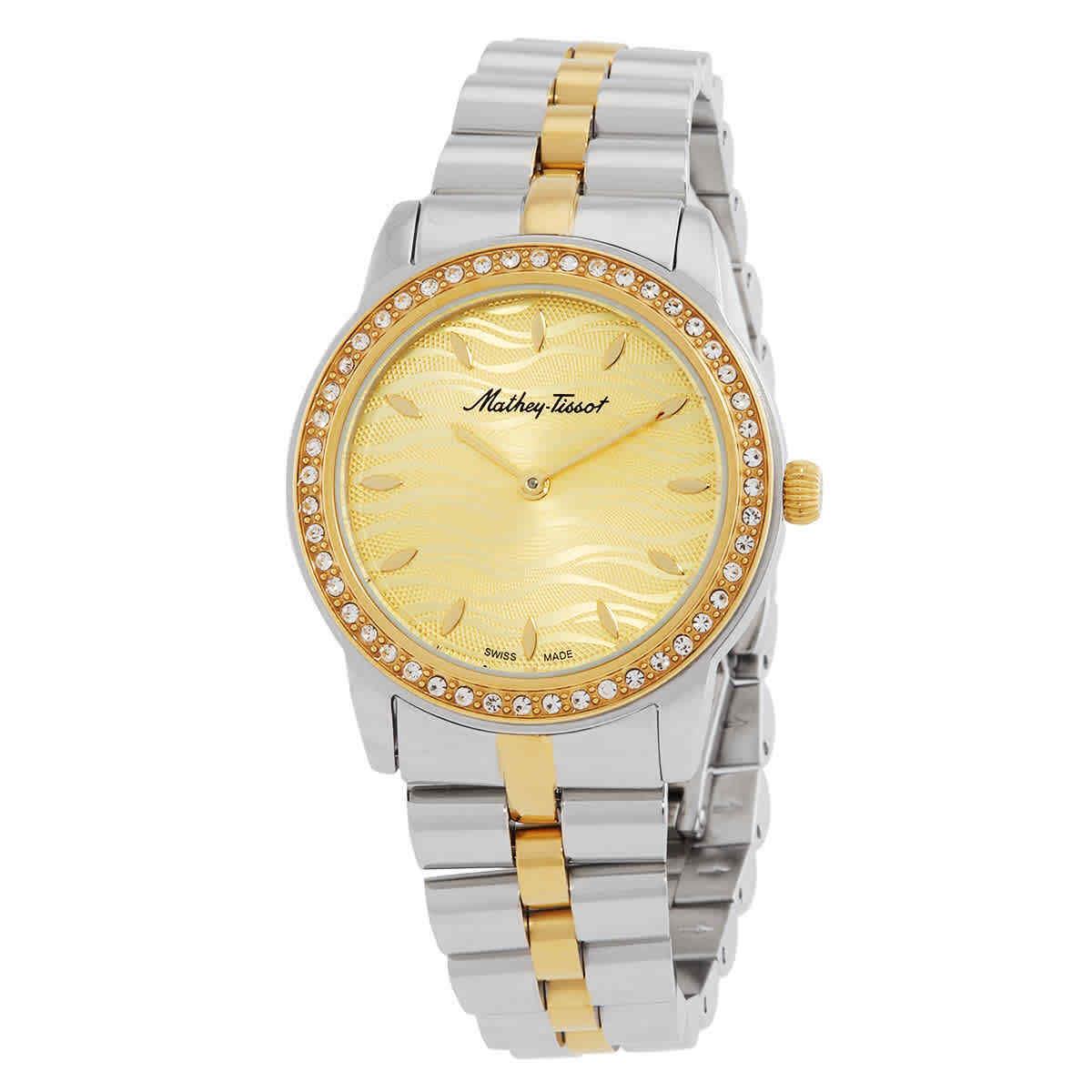 Mathey-tissot Artemis Quartz Crystal Champagne Dial Ladies Watch D10860BQDI - Dial: Champagne, Band: Two-tone (Silver-tone and Gold PVD), Bezel: Yellow Gold PVD