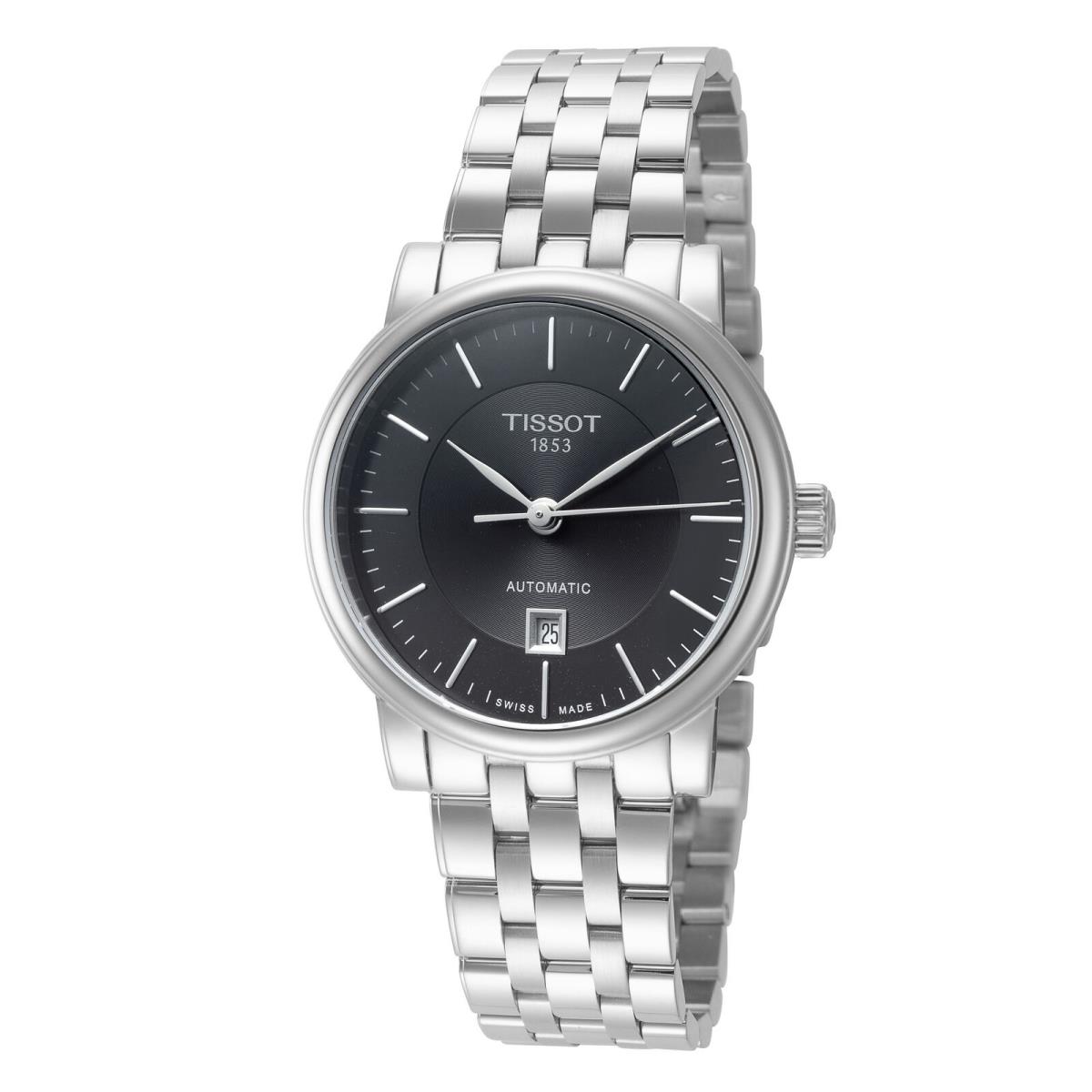 Tissot Women`s Carson 30mm Automatic Watch T1222071105100 - Dial: Black, Band: Gray, Other Dial: Black