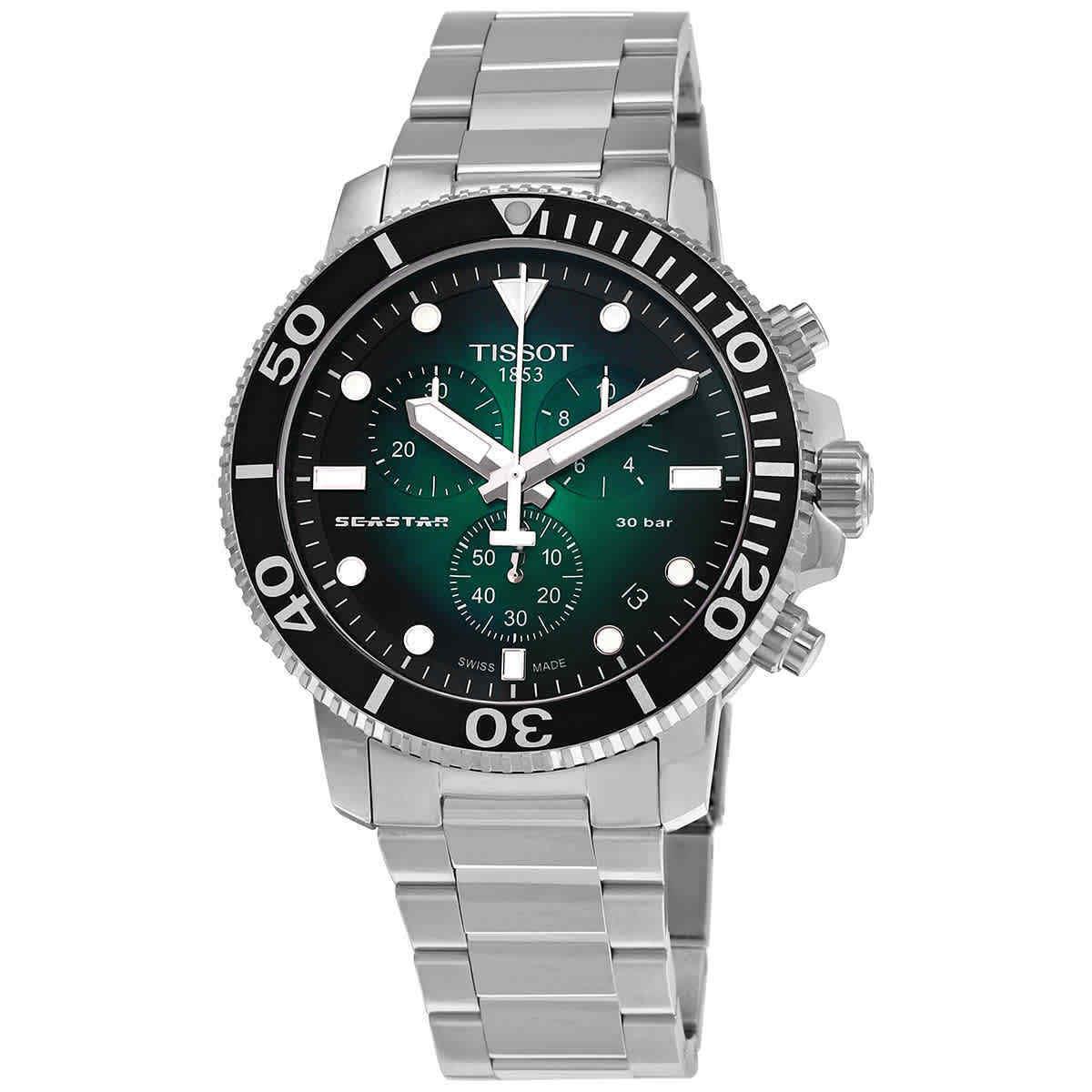 Tissot Seastar Chronograph Quartz Green Dial Men`s Watch T120.417.11.091.01 - Dial: Green, Band: Silver, Bezel: Black