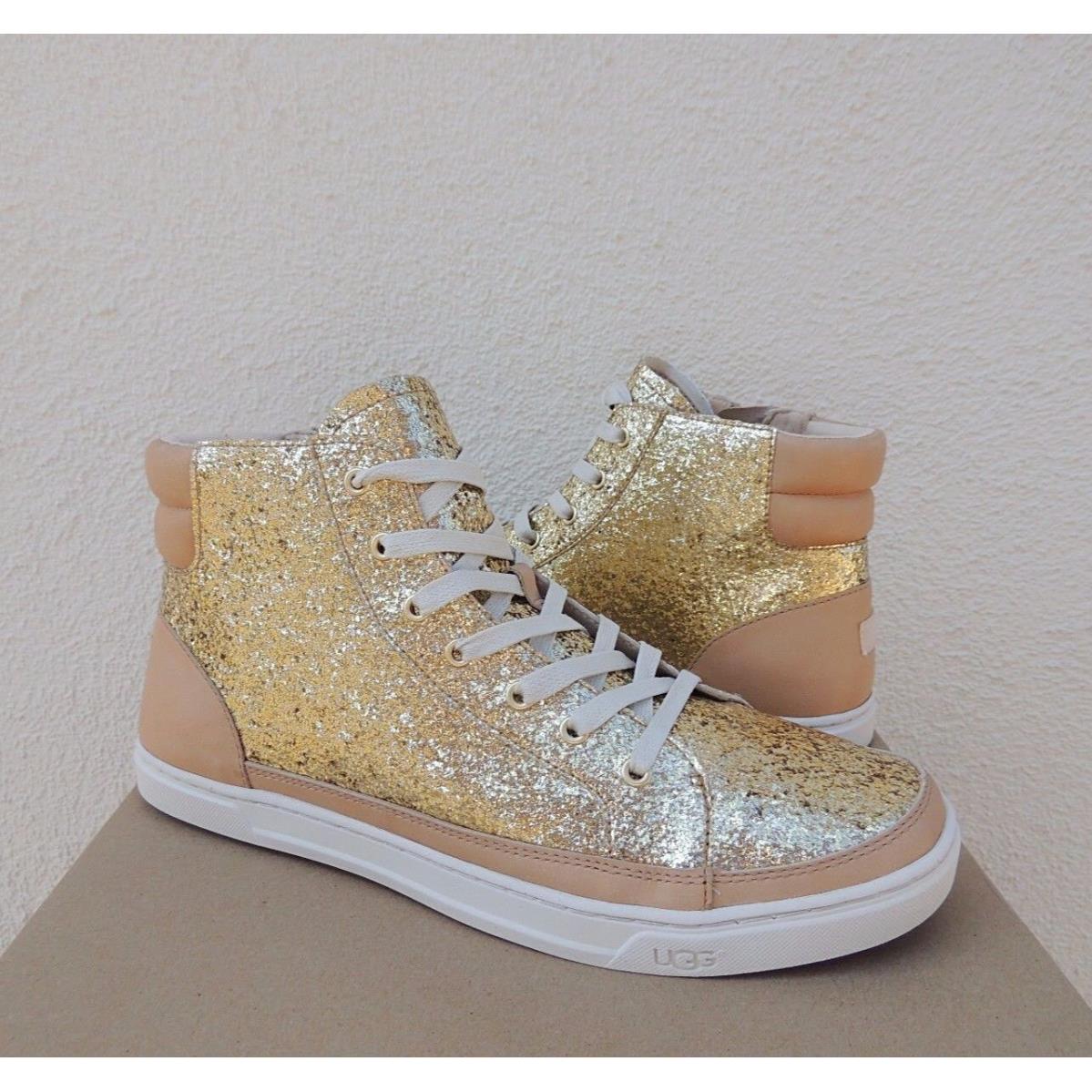 Ugg Gold Gradie Glitter Sparkle Leather Sneaker Ankle Boots US 9/ Eur 40