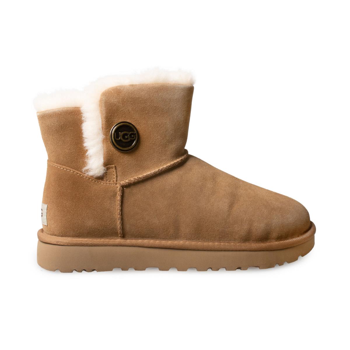 Ugg Mini Bailey Snaps Chestnut Suede Sheepskin Women`s Boots Size US 7/UK 5