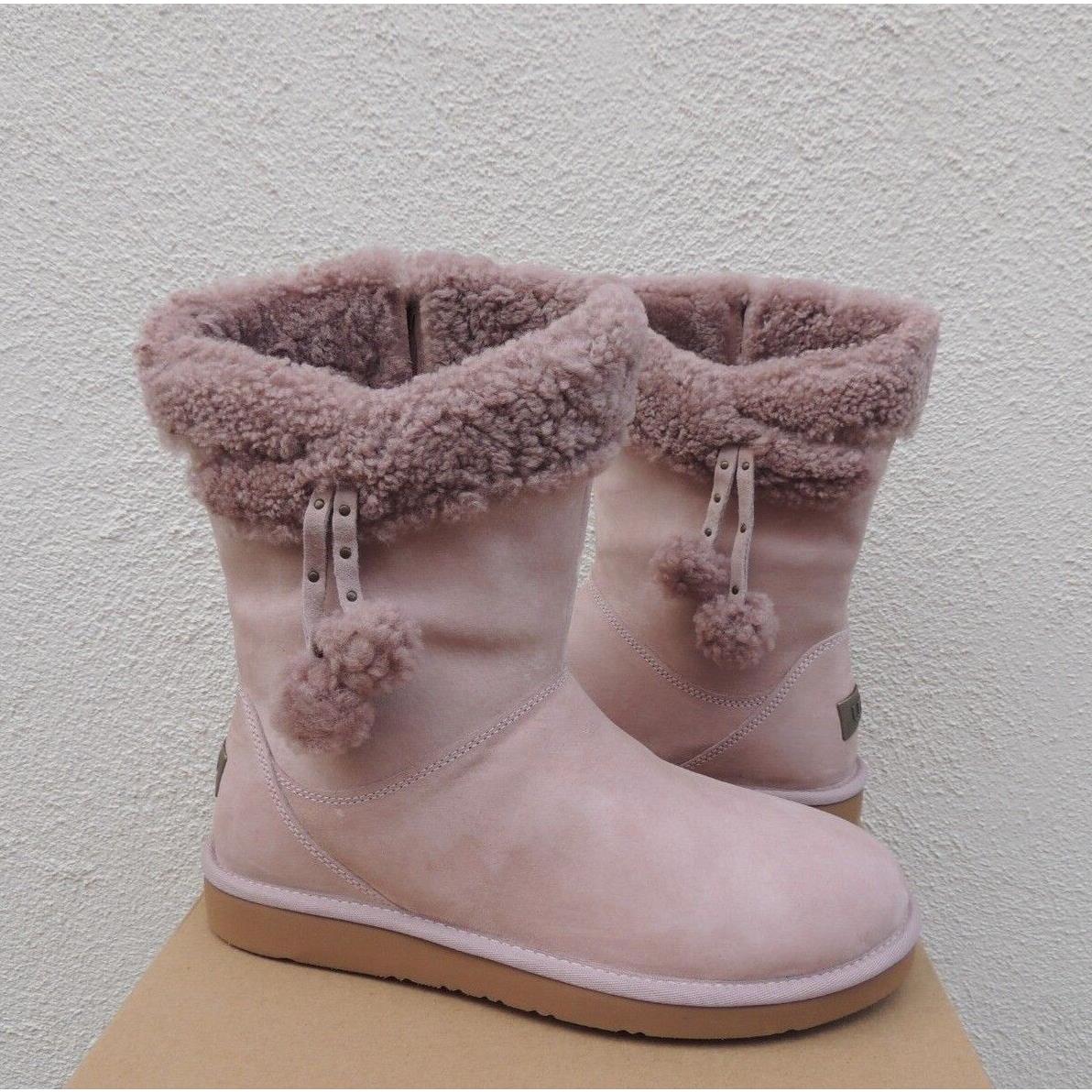 Ugg Dusk Pink Plumdale Cuff Short Suede Sheepskin Snow Boots US 7/ Eur 38