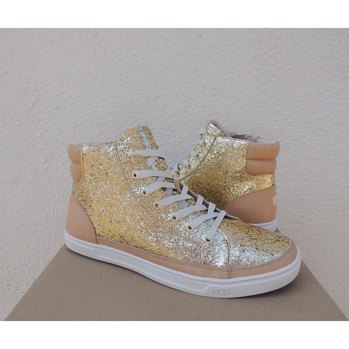 Ugg Gold Gradie Glitter Sparkle Leather Sneaker Ankle Boots US 9.5/ 40.5