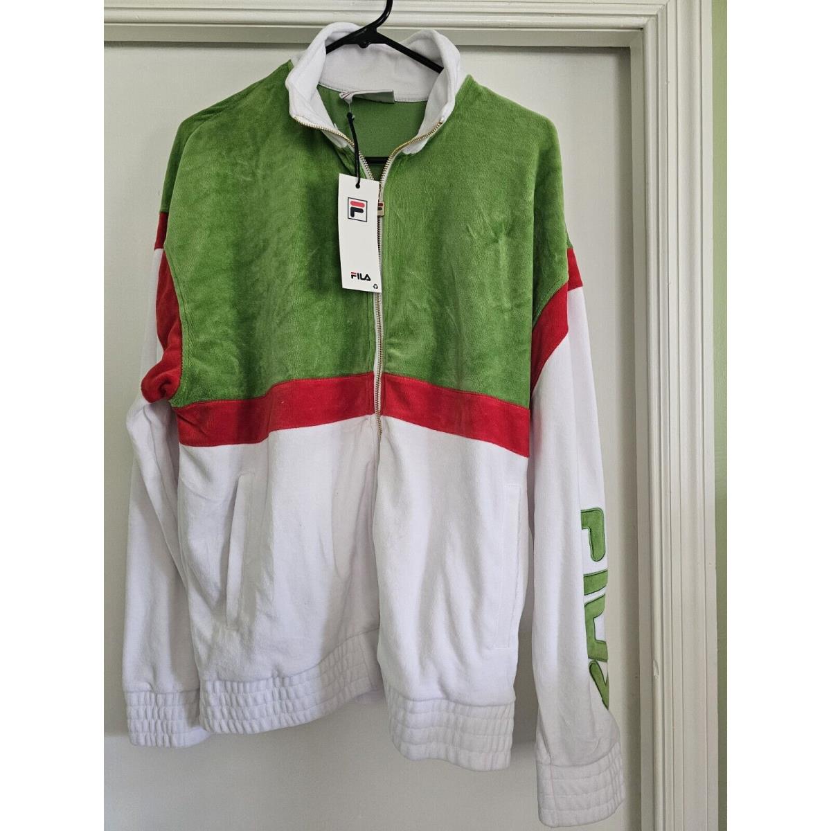 Men`s Fila Jacket Mansur Velour Full Zip Green White Red Size M