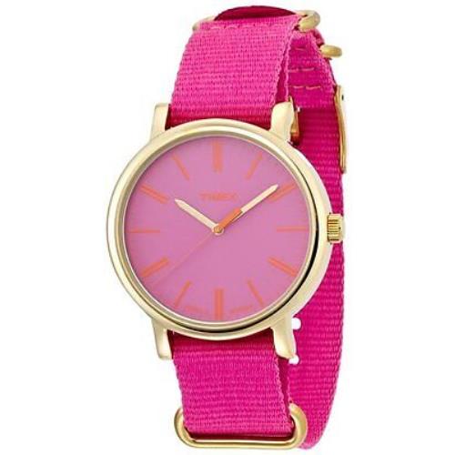 Timex Gold Tone Pink Nylon Band Pink+gold Round Dial Watch T2P364