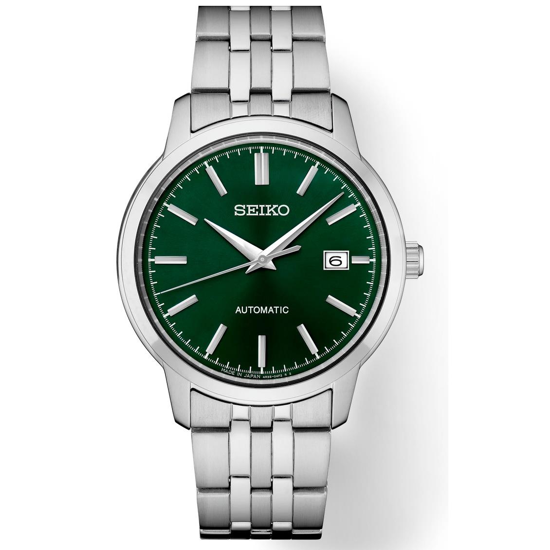 Seiko Men Essentials Automatic Green Sunray Dial Steel Bracelet Watch SRPH89