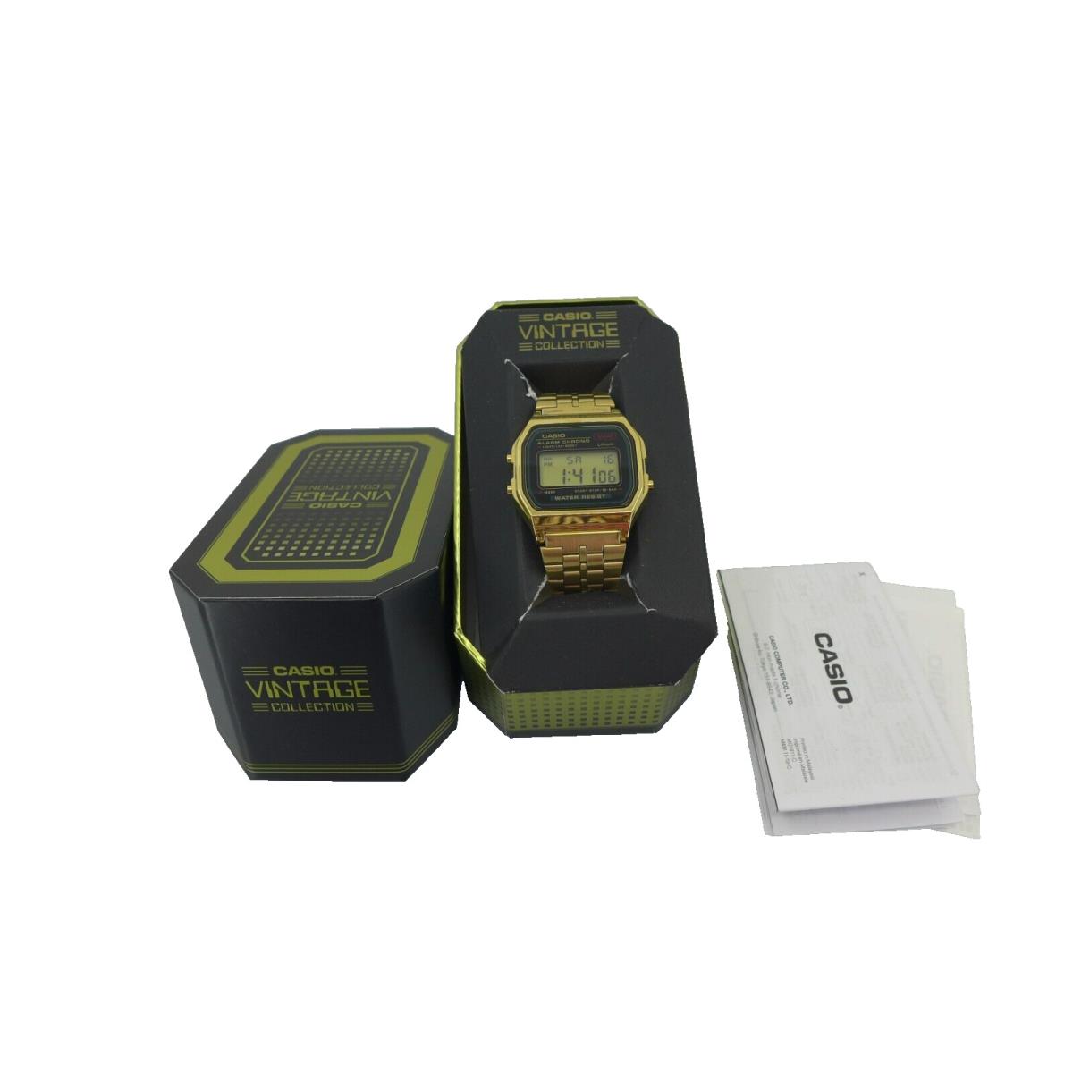 Casio Vintage Mens Gold Black Wrist Watch - Band: Gold, Bezel: Gold