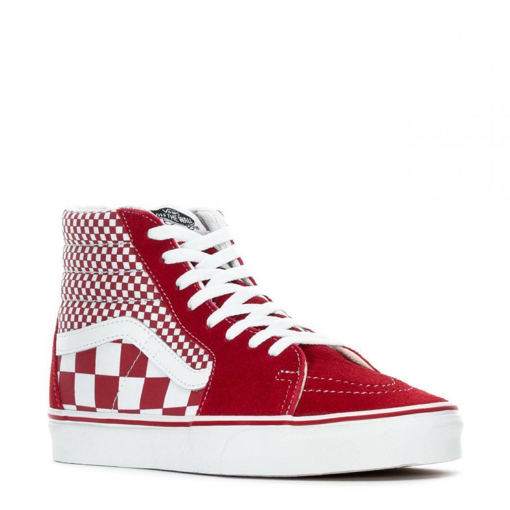 Vans SK8-HI Mix Checker Canvas Unisex Men Size 6 / Women Size 7.5 Shoes Red