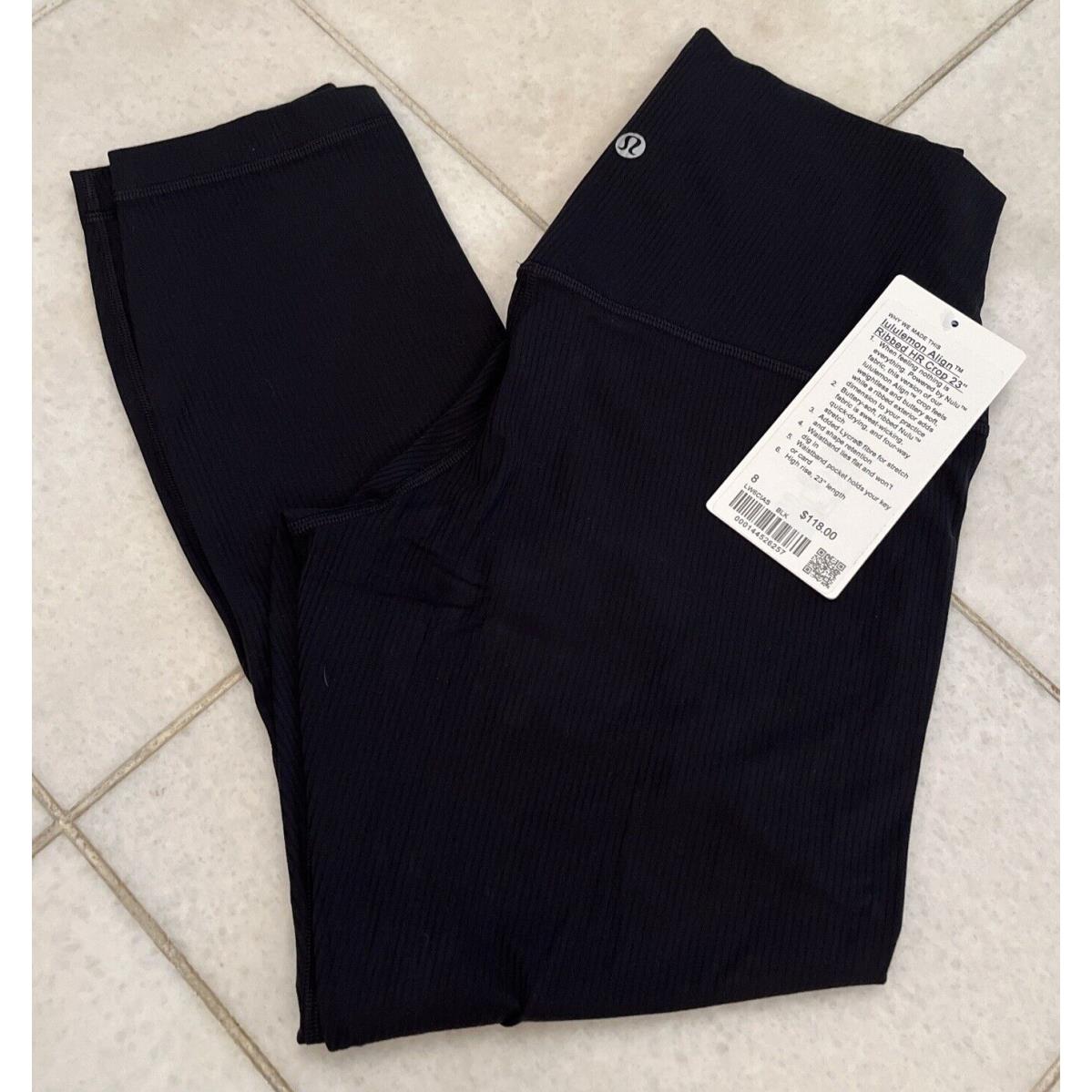 Lululemon Align HR Crop 23 Size 8 Ribbed LW6CIAS Black