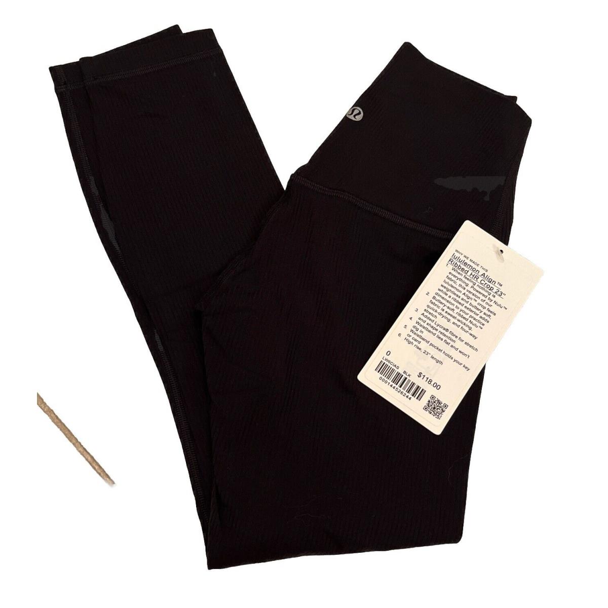 Lululemon Align HR Crop 23 Size 0 Ribbed LW6CIAS Black