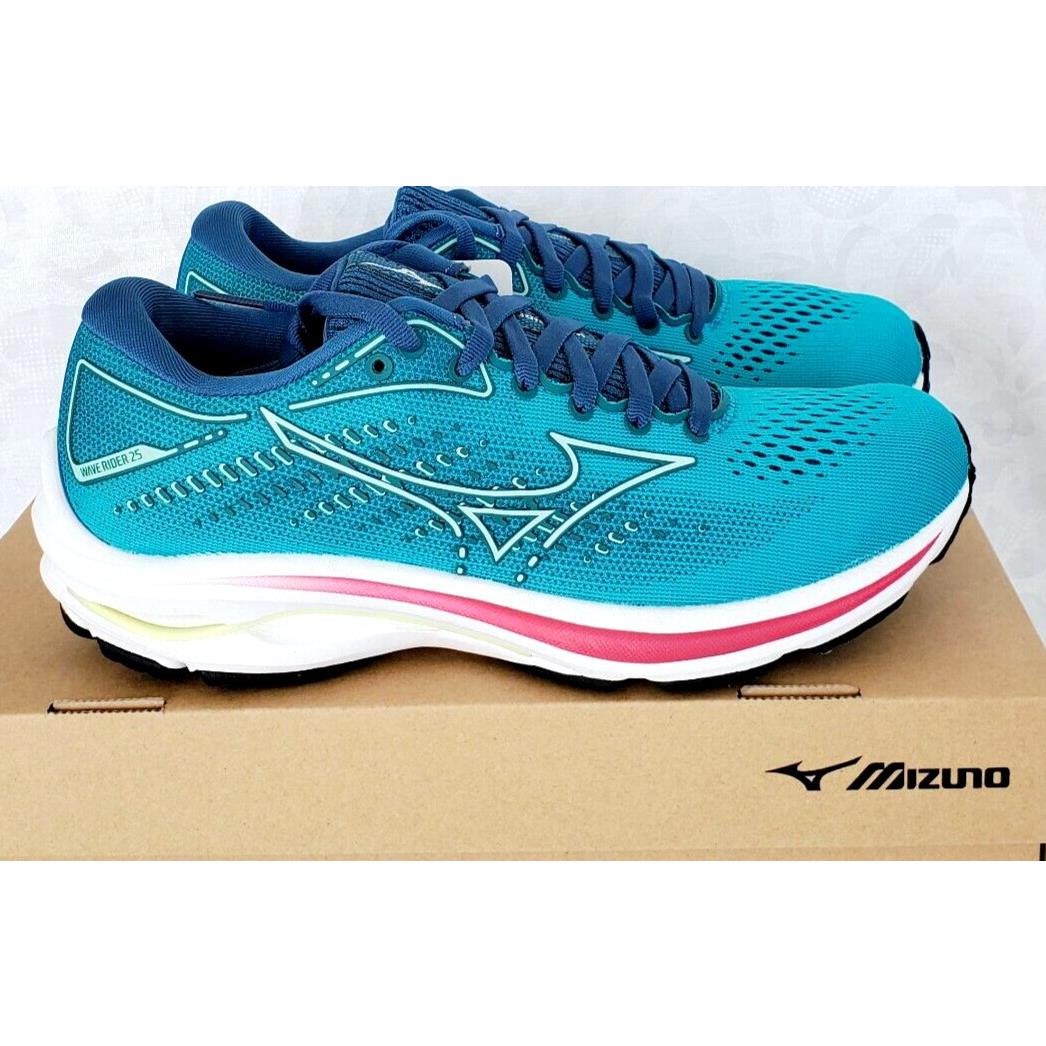 Mizuno Womens 6 B/medium Wave Rider 25 Teal Cushioned Support Running Shoes