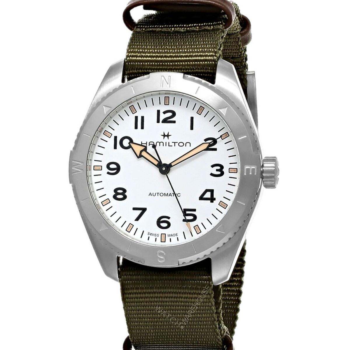 Hamilton Khaki Field Expedition Automatic 41MM Men`s Watch H70315910 - Dial: White, Band: Green, Bezel: Silver