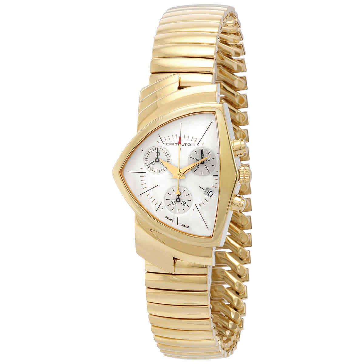 Hamilton Ventura Chronograph Quartz Silver Dial Men`s Watch H24422151 - Dial: White, Band: Gold, Bezel: Gold