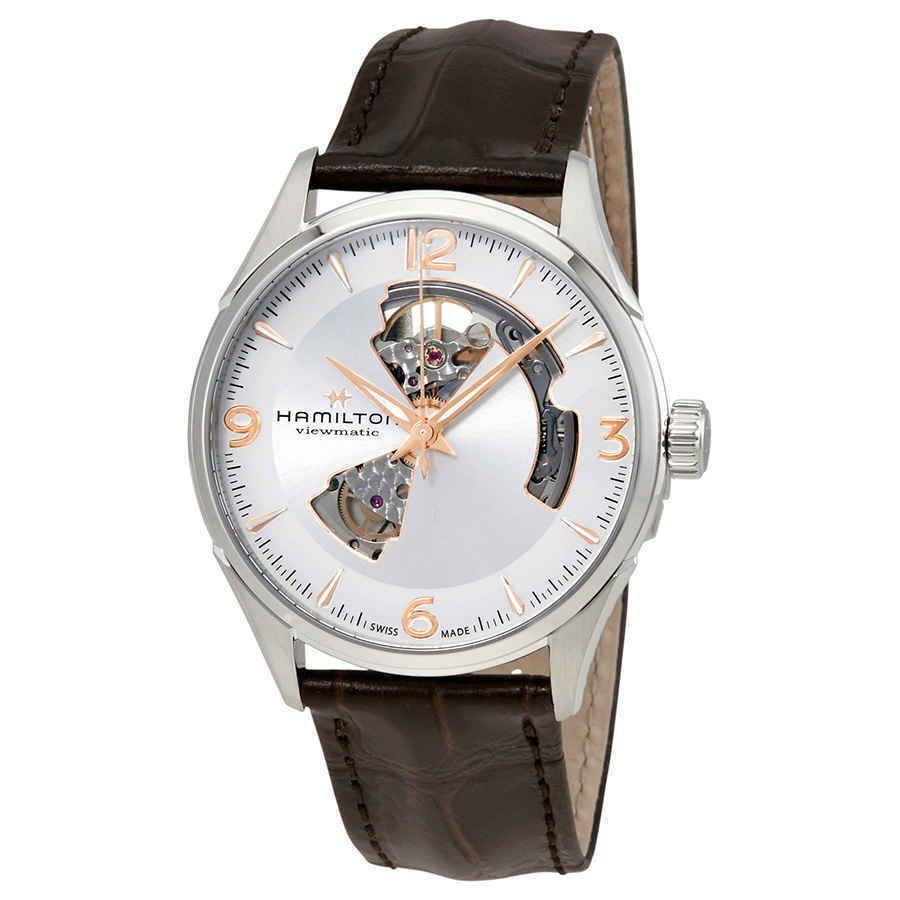 Hamilton Jazzmaster Open Heart Silver Dial Men`s Watch H32705551 - Dial: Silver, Band: Brown, Bezel: Silver