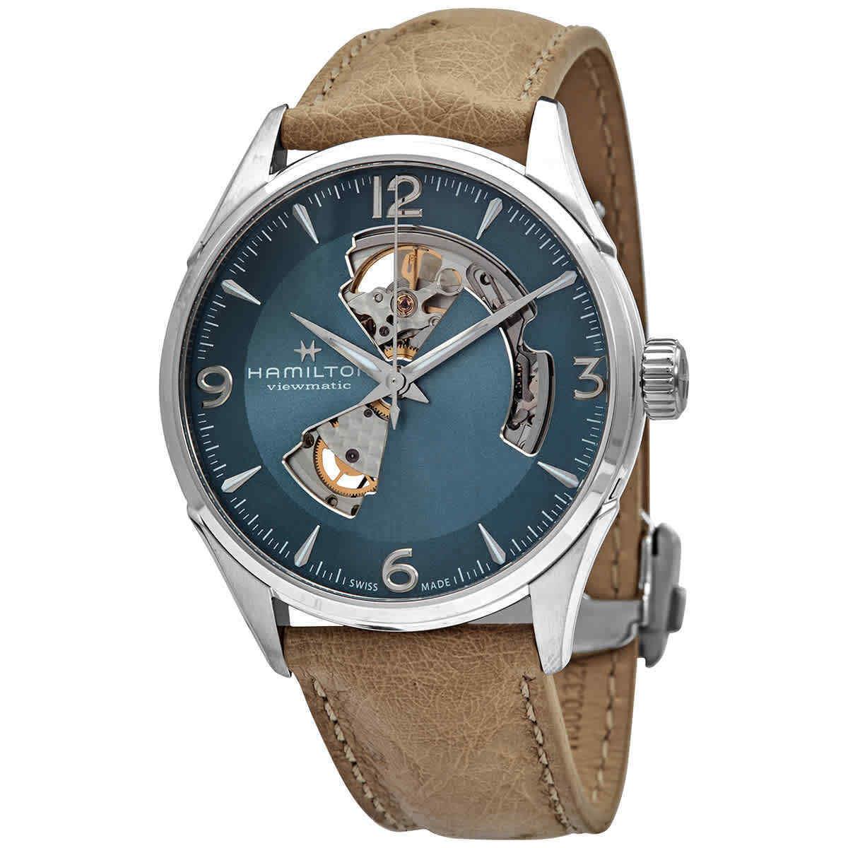 Hamilton Jazzmaster Open Heart Automatic Blue Dial Men`s Watch H32705842 - Dial: Blue, Band: Brown, Bezel: Silver