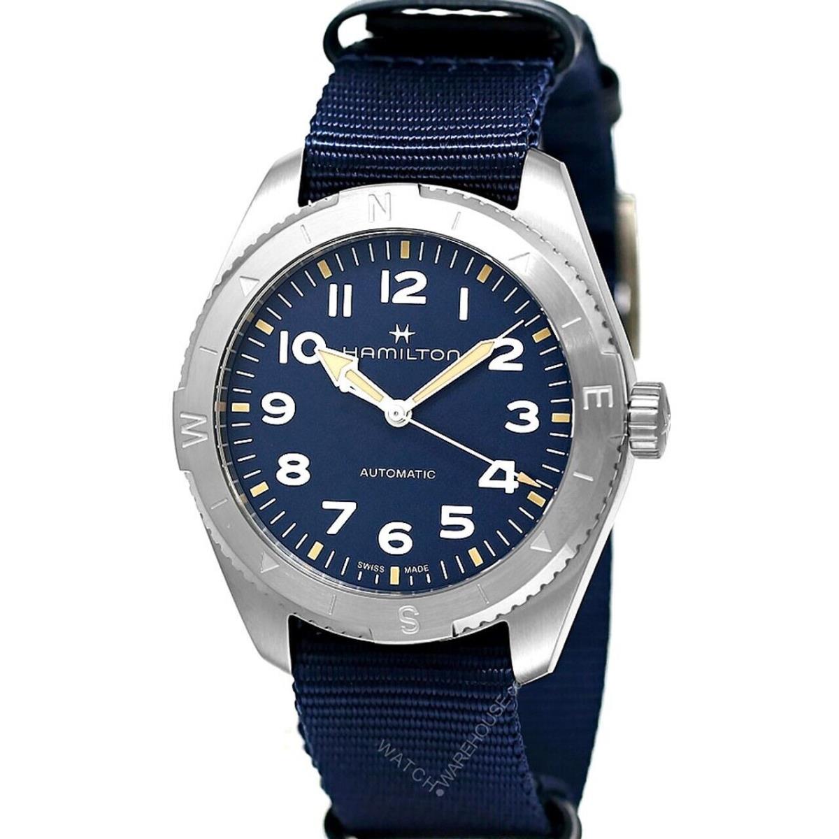 Hamilton Khaki Field Expedition Automatic 41MM Men`s Watch H70315940 - Dial: Black, Band: Blue, Bezel: Silver