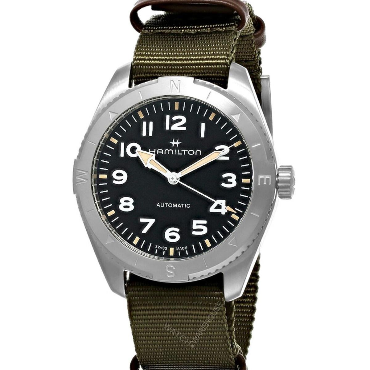 Hamilton Khaki Field Expedition Automatic 41MM Men`s Watch H70315931 - Dial: Black, Band: Green, Bezel: Silver