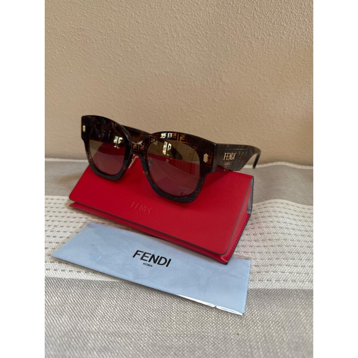 Fendi FF 0458G Monogram Sunglasses in Gradient Brown with Red Case Cloth