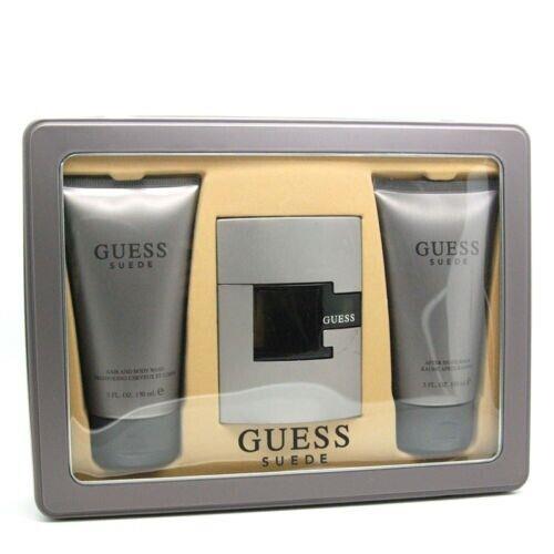 Guess Suede by Guess 3PCs Men Set 2.5 oz Edt+ Body Wash 5 oz + Aftershave Balm