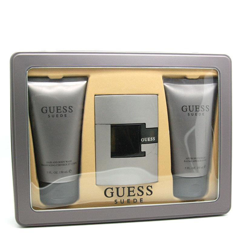 Guess Suede Set For Men 2.5 oz Edt+ Body Wash 5.0 oz + Aftershave Balm 5 oz