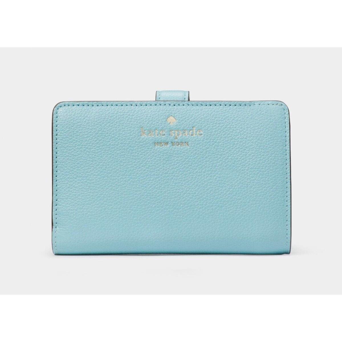 Kate Spade Elsie Medium Compact Bifold Wallet Pebbled Leather Smoky Blue H46