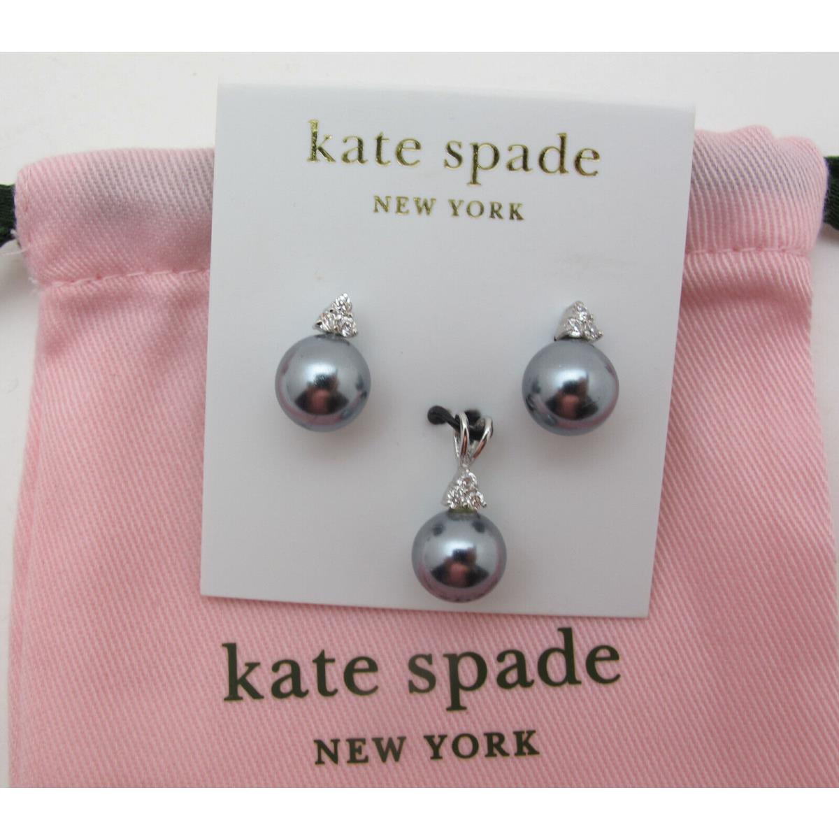 New Kate Spade Earrings Pendant/studs Set Black Pearl-cubic Zirconia