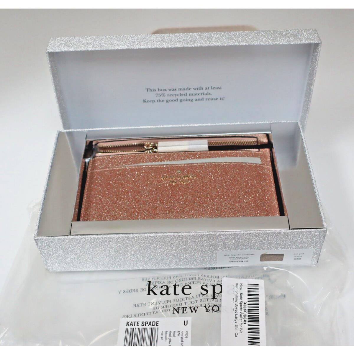 Kate Spade New York Shimmy Glitter Boxed Card Holder Wallet Rose Gold - New