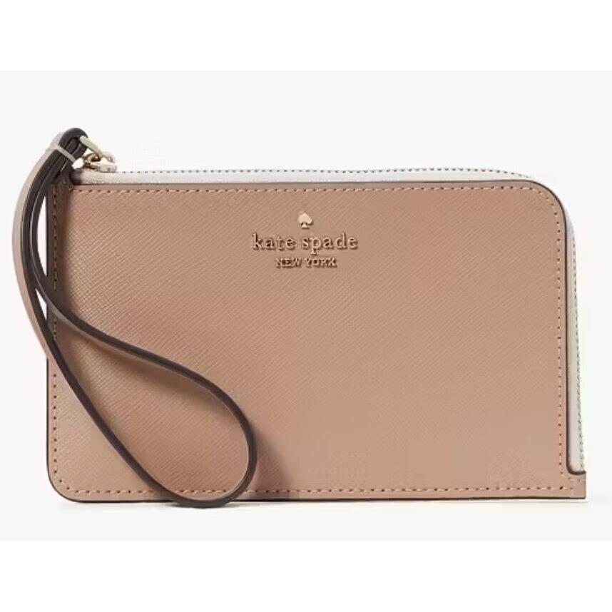 Kate Spade Lucy Bicolor Small L Zip Wristlet Brown Multi Wallet KH769