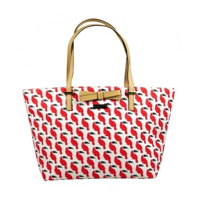 Kate Spade Red White Toucan Print Linen Shoulder/tote Bag