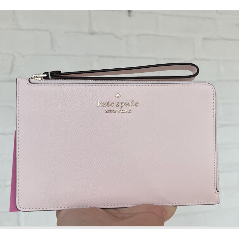 Kate Spade Women`s Staci Medium L-zip Leather Wristlets Wallet Chalk Pink New