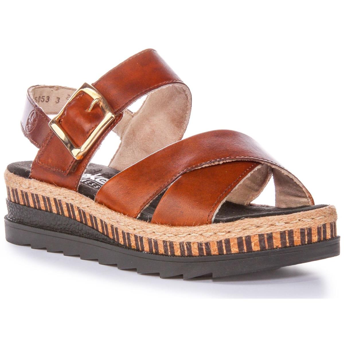 Rieker V7951-24 Cork Open Toe Buckle Slip On Womens Sandal Brown US 5 - 11