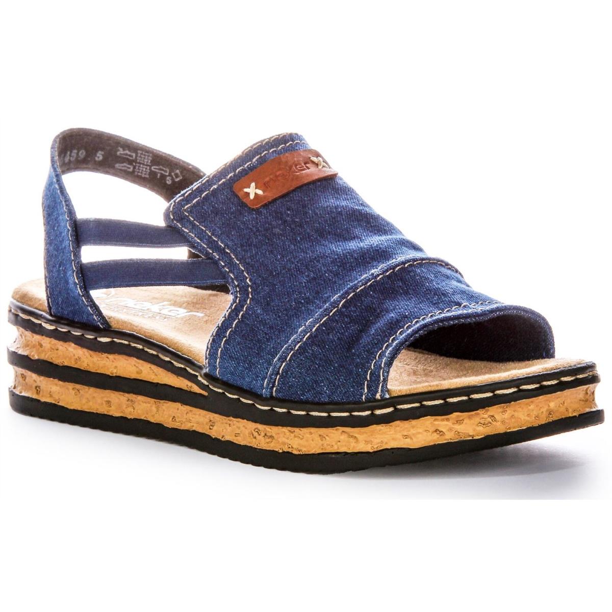 Rieker 62982-12 Vegan Canvas Riricon Sole Womens Sandals Denim US 5 - 11