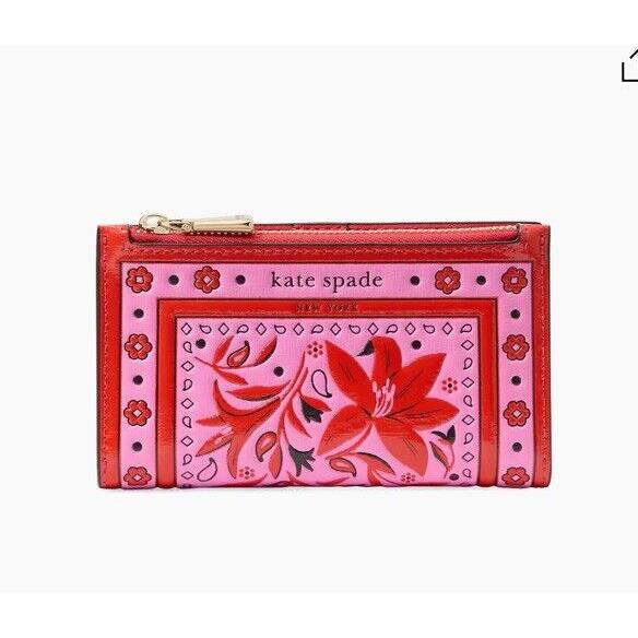 Kate Spade Morgan Bandana Printed Embossed Leather Small Slim Bifold Wallet