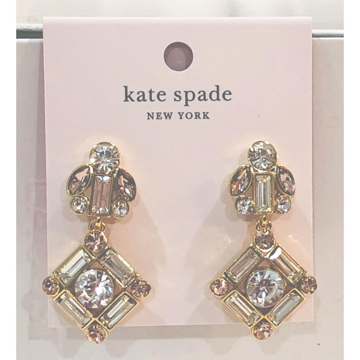 Kate Spade Cocktails Conversation Drop Statement Earrings Gold Crystals +pouch